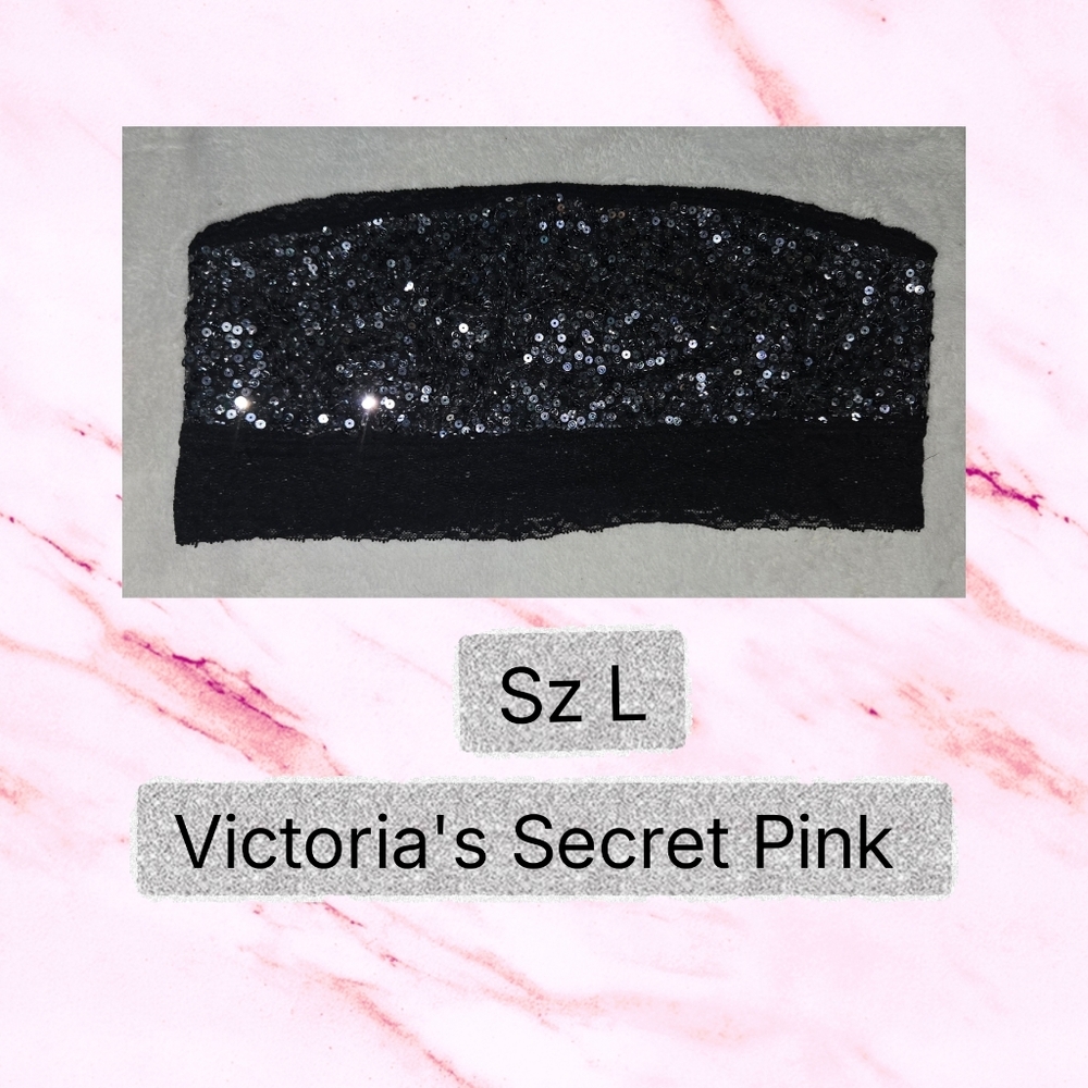 ❤️ Victoria's Secret Pink Black Sequin Bandeau Sz L